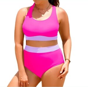 Aqua Eve Plus Size Two Piece High Waisted Bikini Swimsuits Scoop Neck Bikini Set